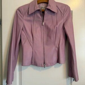 ARMANI COLLEZIONE Women's Pink Cropped Leather Jacket Size 6